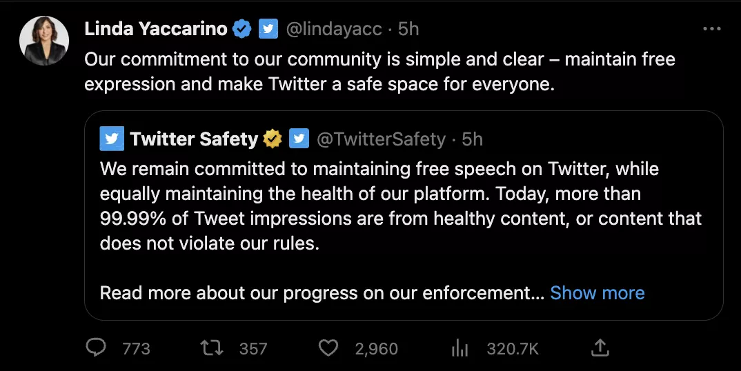 twitter free speech linda yaccarino